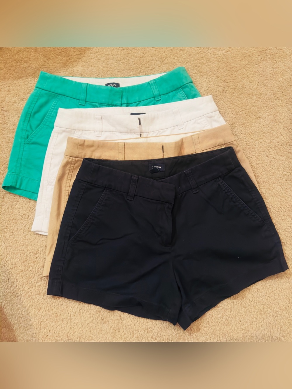 Four J. Crew Women's Shorts Set - Teal, White, Tan, Black